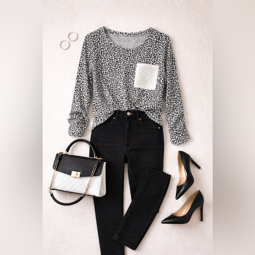 LOFT Black and White Leopard Print Top
